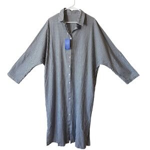Cotton Striped Oversized Shirt Dress Black White Button Front Midi XL NEW Summer